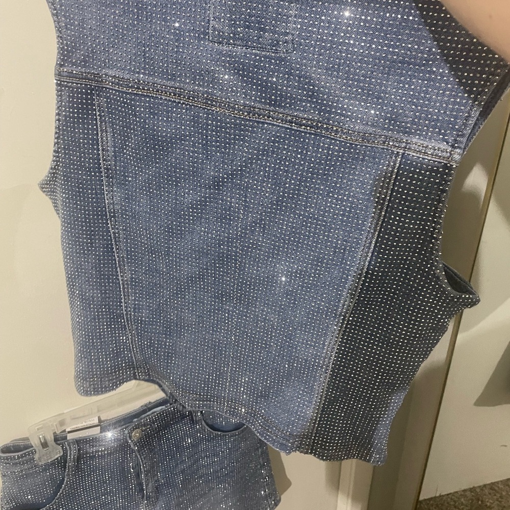 Studded Denim Vest with Crystal Accents - Picture 2 of 2